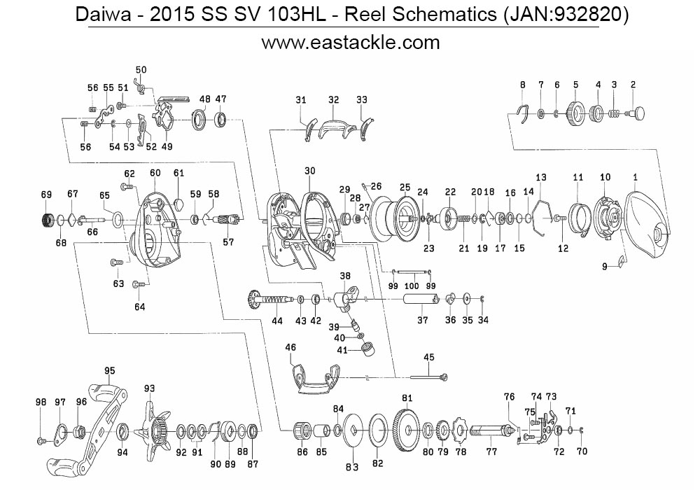 Daiwa - 2015 SS SV 103HL - Bait Casting Reel - Schematics and Parts (1000-1) (16 Jul 2017)